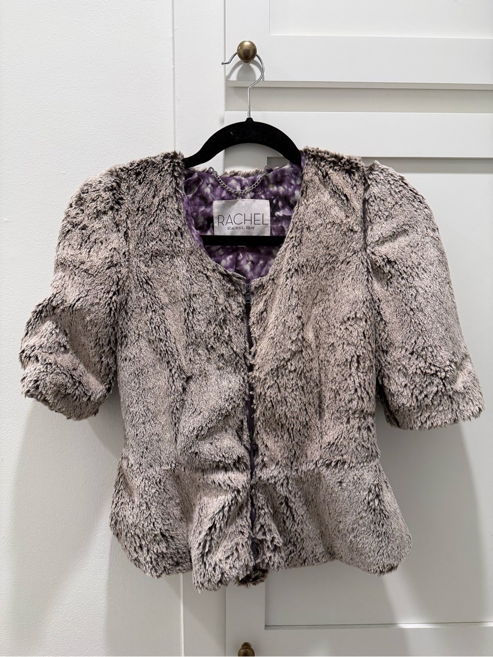 Rachel Roy Plush Faux Fur Cropped Jacket in Taupe